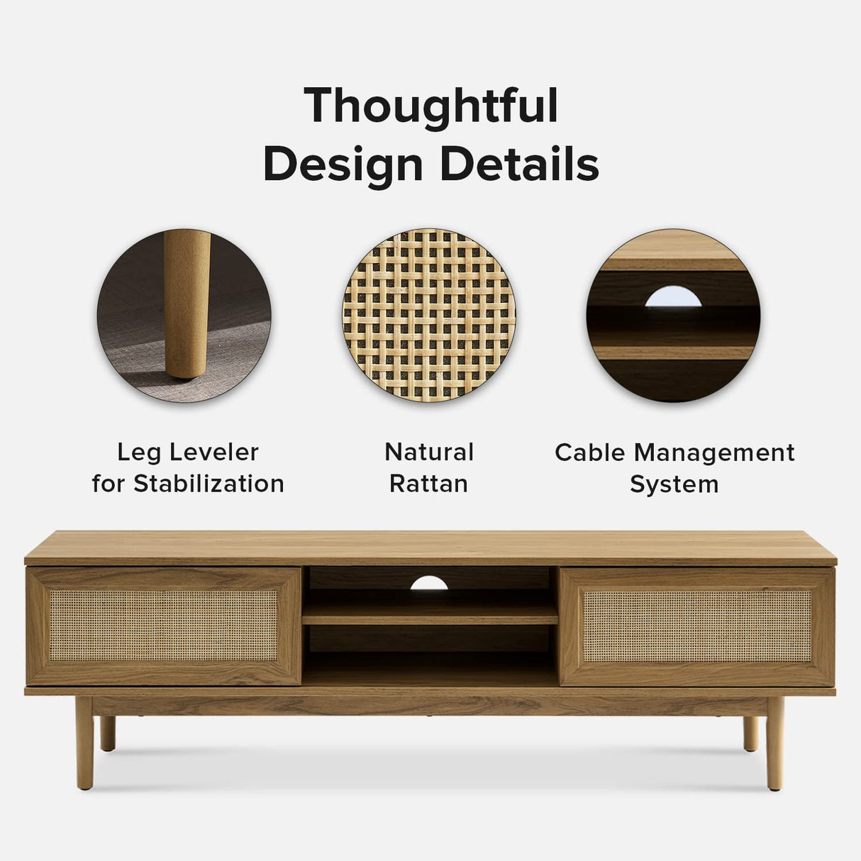 mopio Haylee 59" TV Stand, Modern Boho Farmhouse Entertainment Center, Natural Rattan TV Console, TV Stand with Storage, Media Console, for Living Room (Oak) mopio