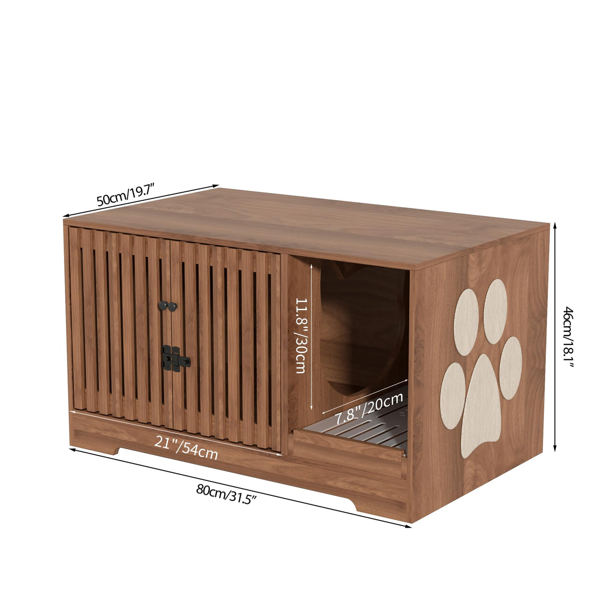 Cat Litter Box Enclosure Furniture, Hidden Litter Box Cabinet with Scratch Pad, Modern Wooden Cat House Washroom End Table for Living Room (Walnut) Athuiline