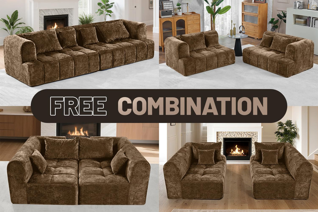 HABUTWAY 103" Modular Cloud Sectional Couch, Modern Modular Sofa Couch with Deep Seats Supportive Cushion Wide Armrests and Pillows for Living Room, Bedroom and Apartment, No Asseembly Required, Brown HABUTWAY