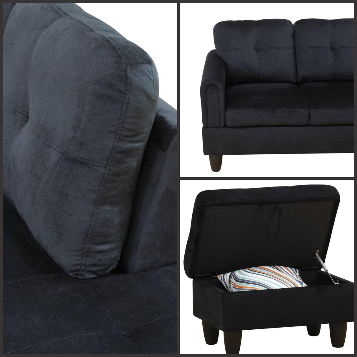 Trygoal L Shaped Couch Sectional Couches with Chaise and Storage Ottoman, 3 Pieces Modular Convertible Sofa for Living Room Furniture Sets and Small Apartment, Black Trygoal