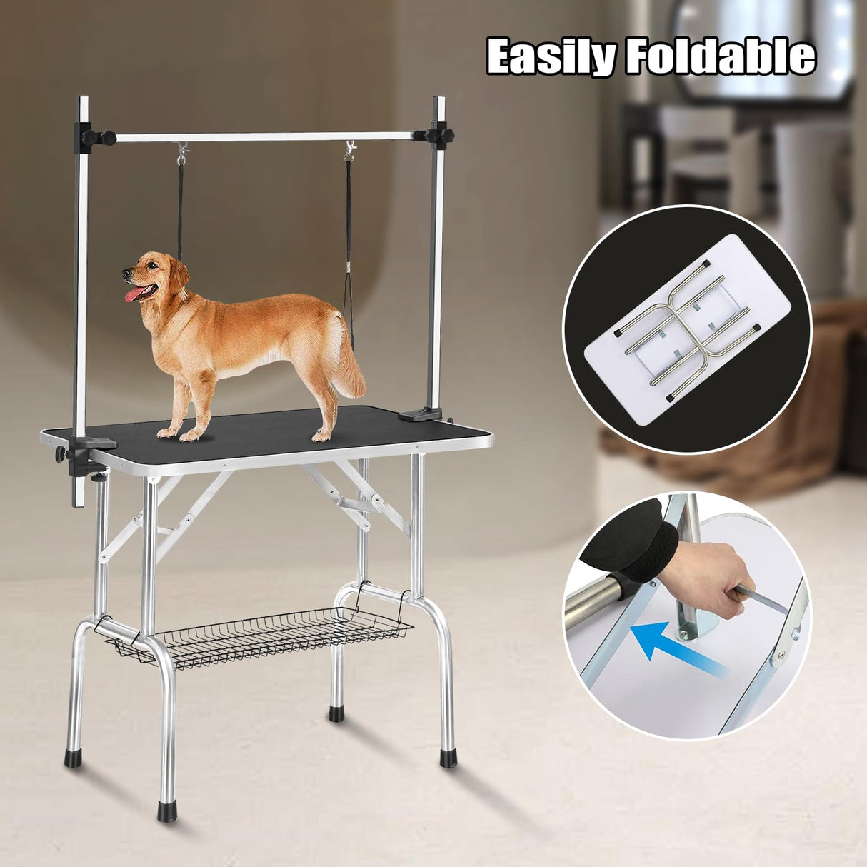 IRCPEN 42" Pet Grooming Table Collapsible Dog Grooming Table, Adjustable Height Dog Bathing Station, Portable Dog Grooming Table IRCPEN