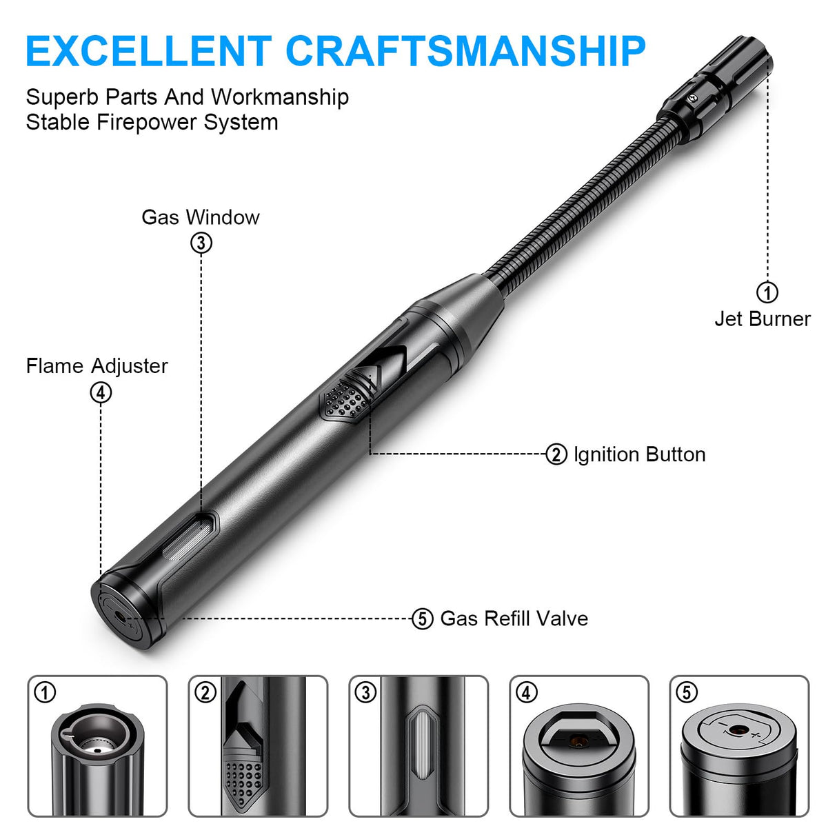 TOPKAY Torch Lighter Refillable Butane Lighter Long Flexible Neck Multipurpose Lighter for Candles Grill BBQ Fireplaces Kitchen Camping (No Prefilled) TOPKAY