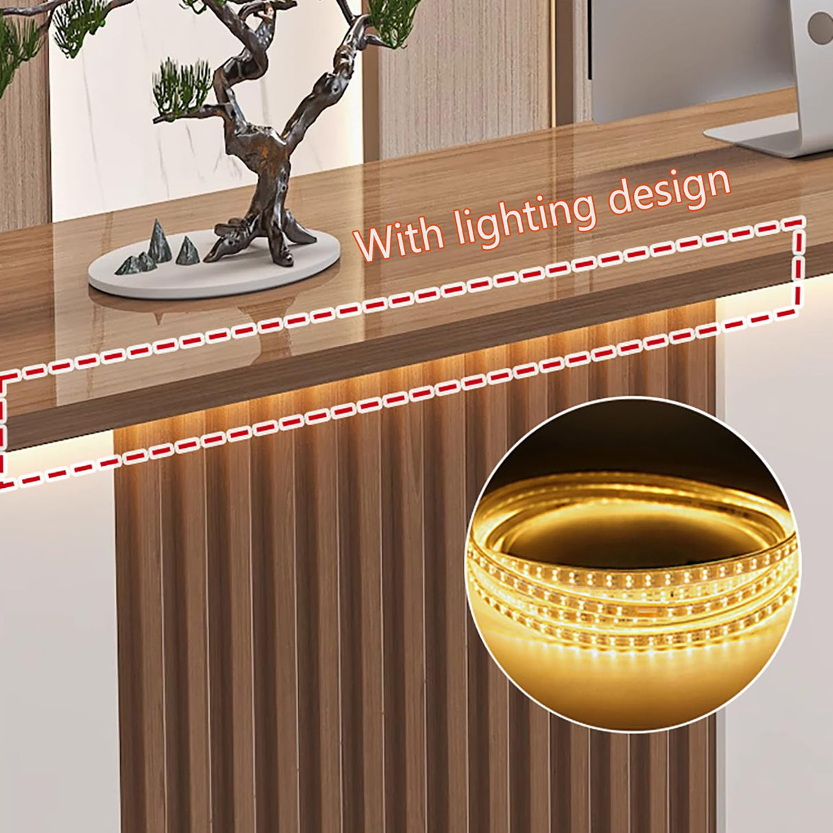 Reception Desk with Counter,Modern Office Reception Counter with Drawer,Front Desk Reception Counter with Light,L-Shaped Wooden Retail Counter Table,Checkout Counter-Easy to Install Generic