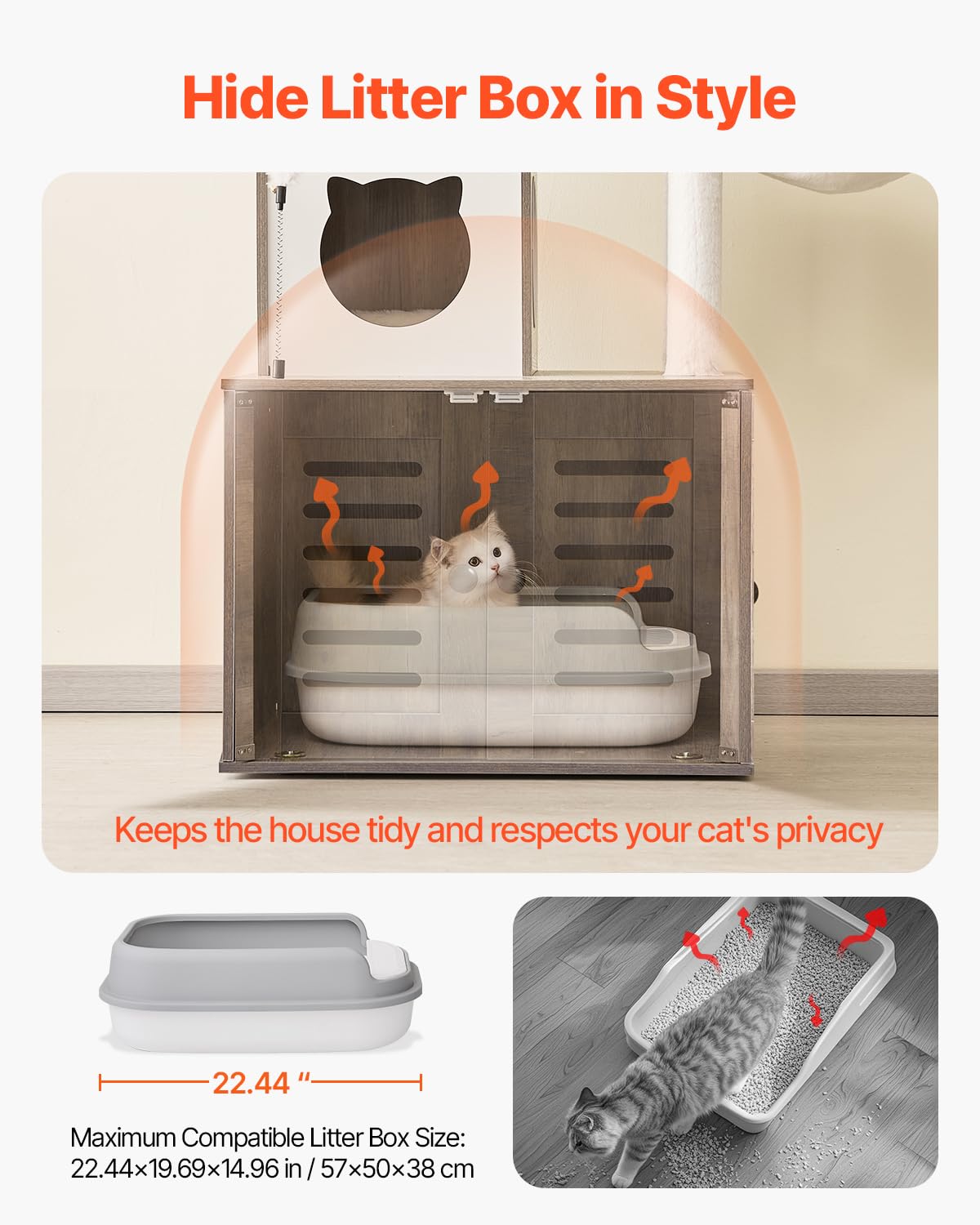 VEVOR Large Cat Tree with Litter Box Enclosure, 72.83 inches Tall, 2-in-1 Cat Tower, Multi-Level Cat Condo Furniture with Sisal Scratching Posts, Perches, Hammock, Big Kittens House for Indoor Cats VEVOR