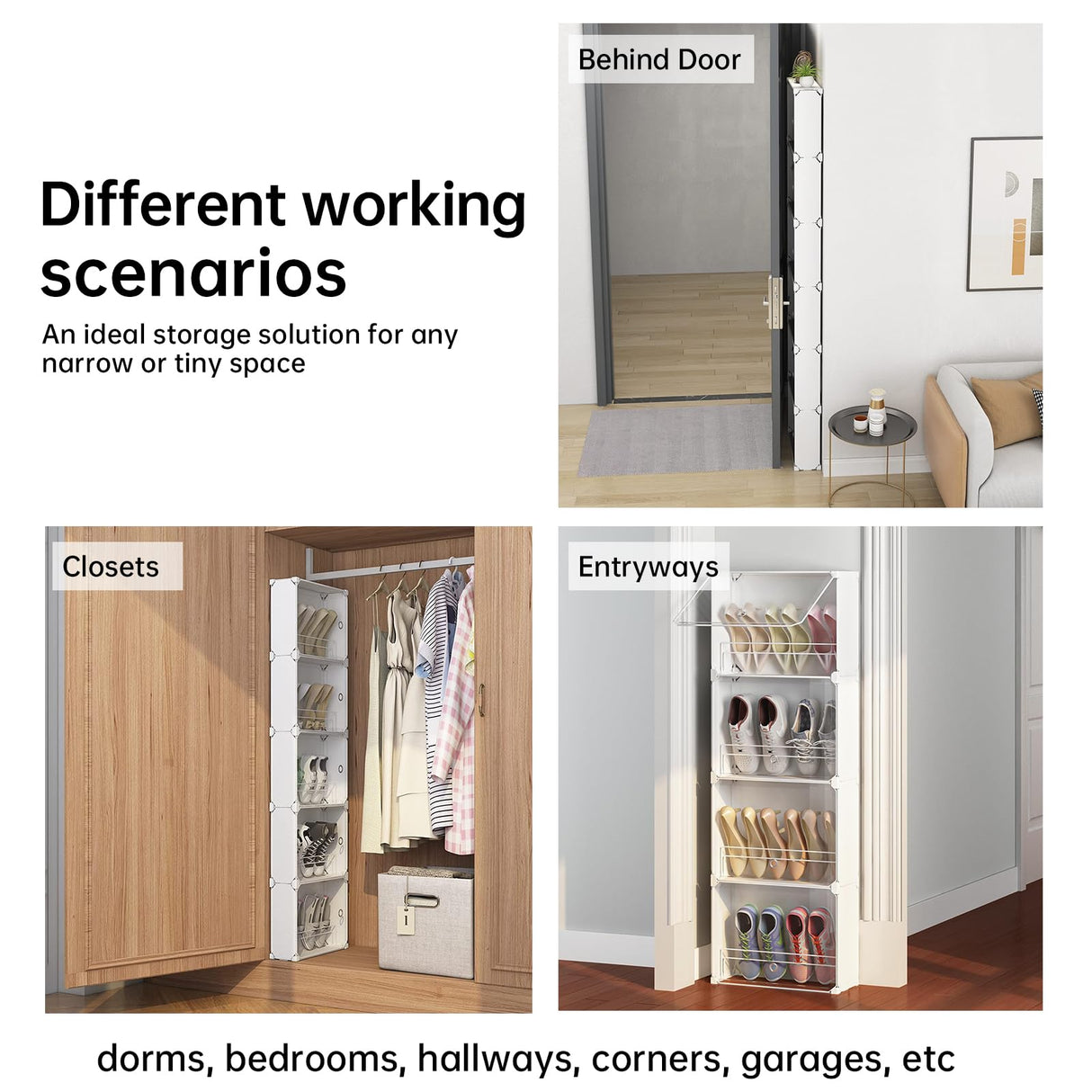 MAGINELS 4-Tier Slim Shoe Rack Organizer and Tall Storage for Closet,Hidden Thin Shoes Cabinet for Small Spaces,Narrow Shelves for Wall Behind Door,Entryway,White MAGINELS