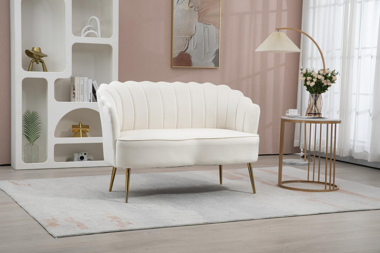 hegmentine Contemporary Velvet Loveseat Sofa,Modern Sofa Couch,Velvet 2-Seater Sofa with Durable Metal Legs and Comfort Back Cushion for Compact Living Room or Apartment,Living Room(White) hegmentine