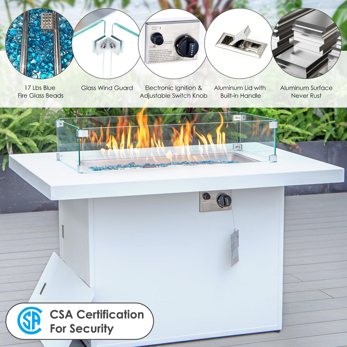 RADIATA 9 Pieces Aluminum Patio Furniture with Fire Pit Conversation Set with 29'' Large Depth Seat Outdoor Luxury Sofa Set (Dark Gray with White Aluminum) RADIATA