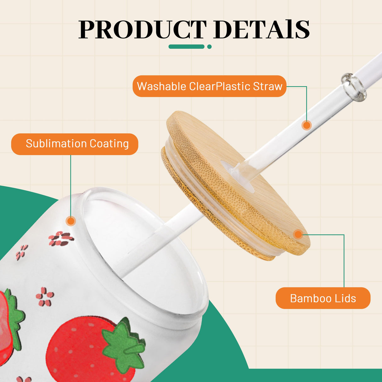 Joyclub 12 Pack Sublimation Glass Cups Blanks with Bamboo Lid 16 OZ Frosted Glass Beer Cans Mason Jar for Iced Coffee Juice Soda Drinks Joyclub