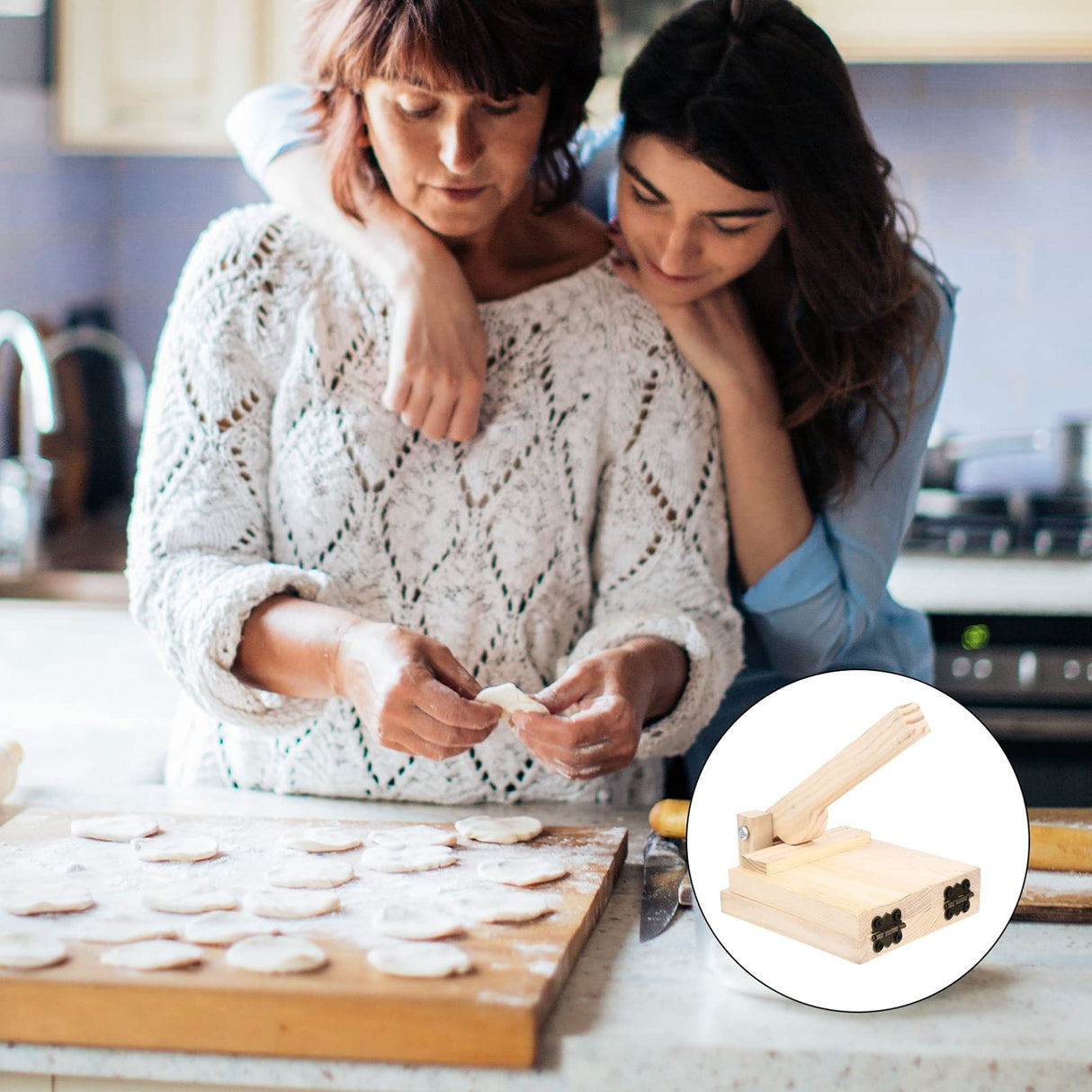 DOITOOL Wood Tortilla Press Dumpling Skin Maker Presser, Wood Dough Presser Traditional Tortilla Sope Maker, Heavy Duty Corn Tortilla Machine DOITOOL