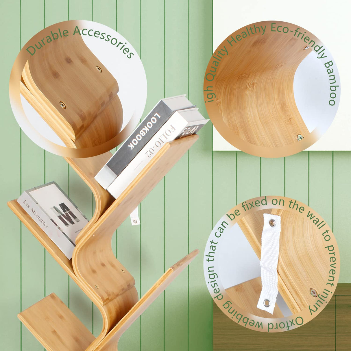 Modern 6-Tier Bamboo Tree Bookshelf - Stylish Curved Rack Organizer for Home and Office briteman