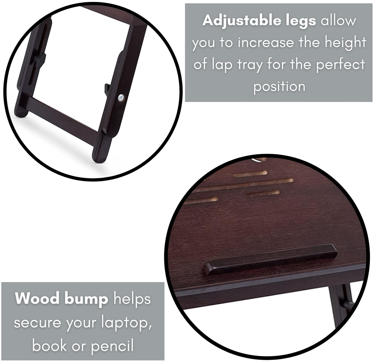 Sofia + Sam Multi Tasking Lap Desk with Venting for Computer Heat | Adjustable Legs and Pullout Drawer | Fits Laptops Up to 15" | Walnut | Laptop Bed Tray | Folding TV Tray Table Sofia + Sam