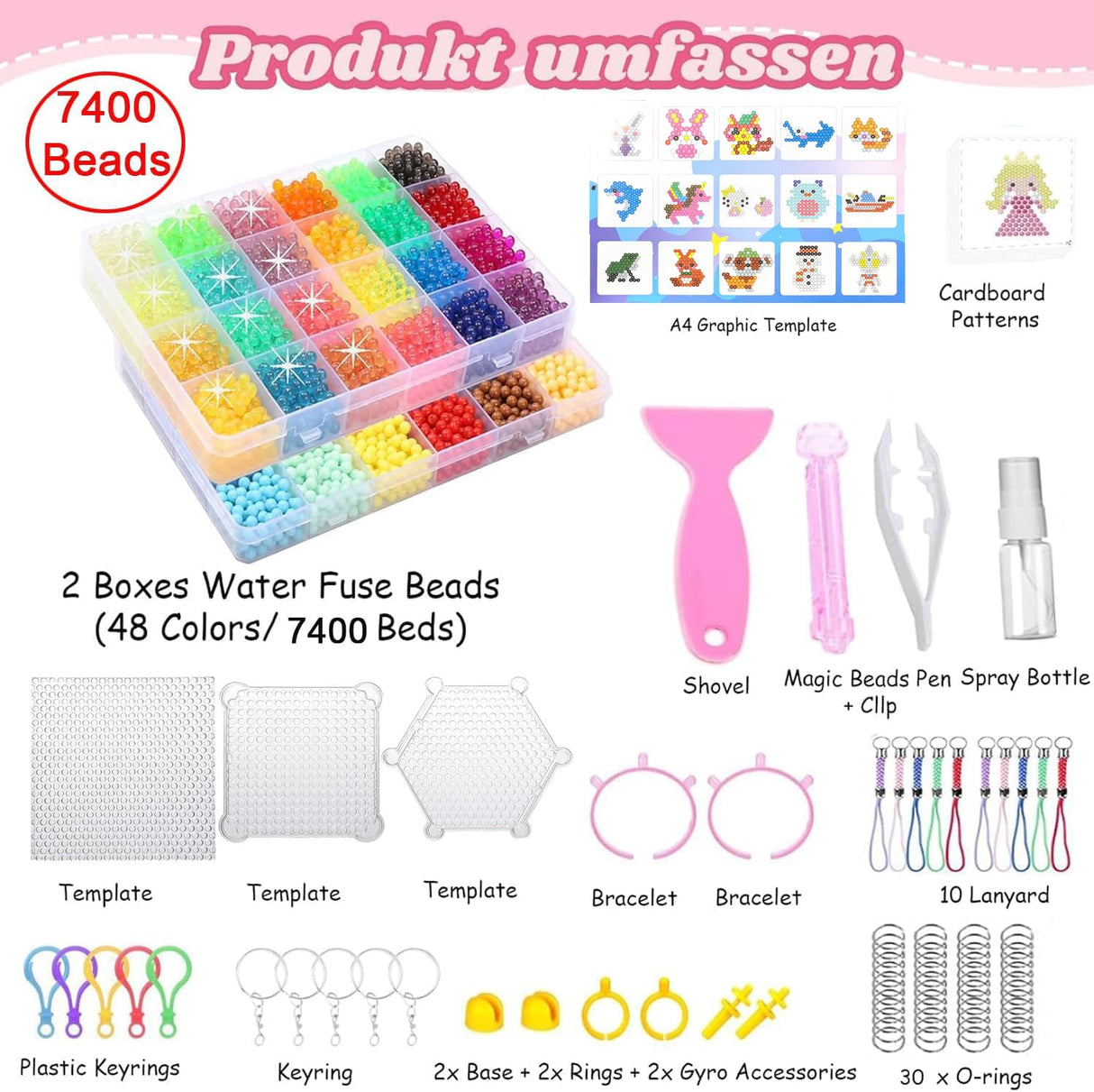 EIKEJI 7400 Pcs Non-Iron Fuse Beads Kit, 48 Colors 5mm Beads for Kids, Glow in The Dark Beads Glitter Beads, Refill Beads Set for Boys, Girls, Ideal Gift for New Years, Birthdays, Christmas EIKEJI