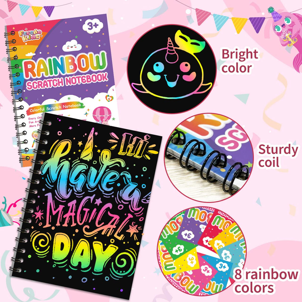 Scratch Art Party Favors for Kids: 24 Pack Rainbow Scratch Notebook Bulk Kids Craft School Supplies for Girls Boys 4-8 Years Old Kids Birthday Goodie Bags Christmas Gifts Classroom Prizes for Kids FEREDO KIDS