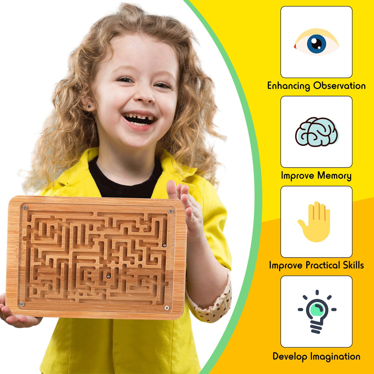 Syhood 2 Pack Wooden Labyrinth Game Marble Maze with Steel Marble, Brain Puzzle Logic Toy Rectangular Challenging Labyrinth Board Game for Education and Fun Adults, Teenagers, Boys and Girls Syhood