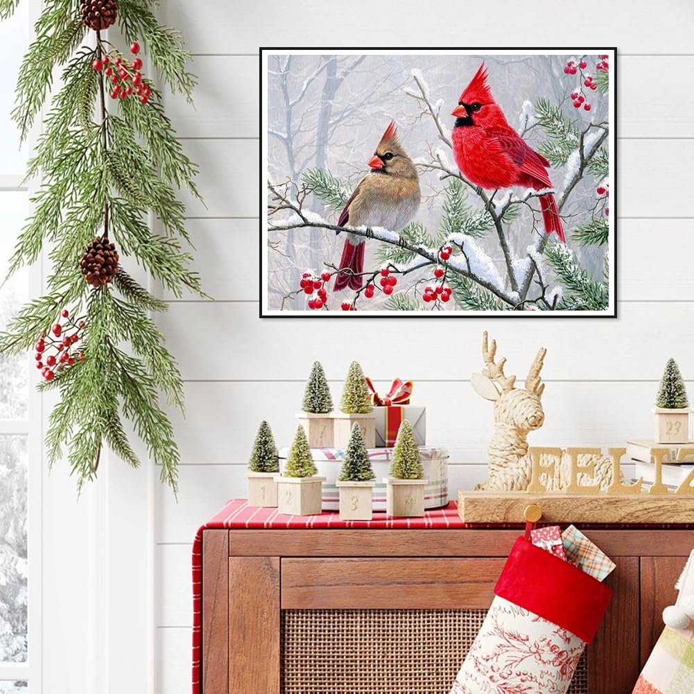 FHBUBPUP Diamond Art Painting Kits for Adults, Cardinal Birds Diamond Art Kits for Beginners, DIY Winter Gem Art Craft for Home Wall Decor, Great Gift for Kids 16x12inch FHBUBPUP