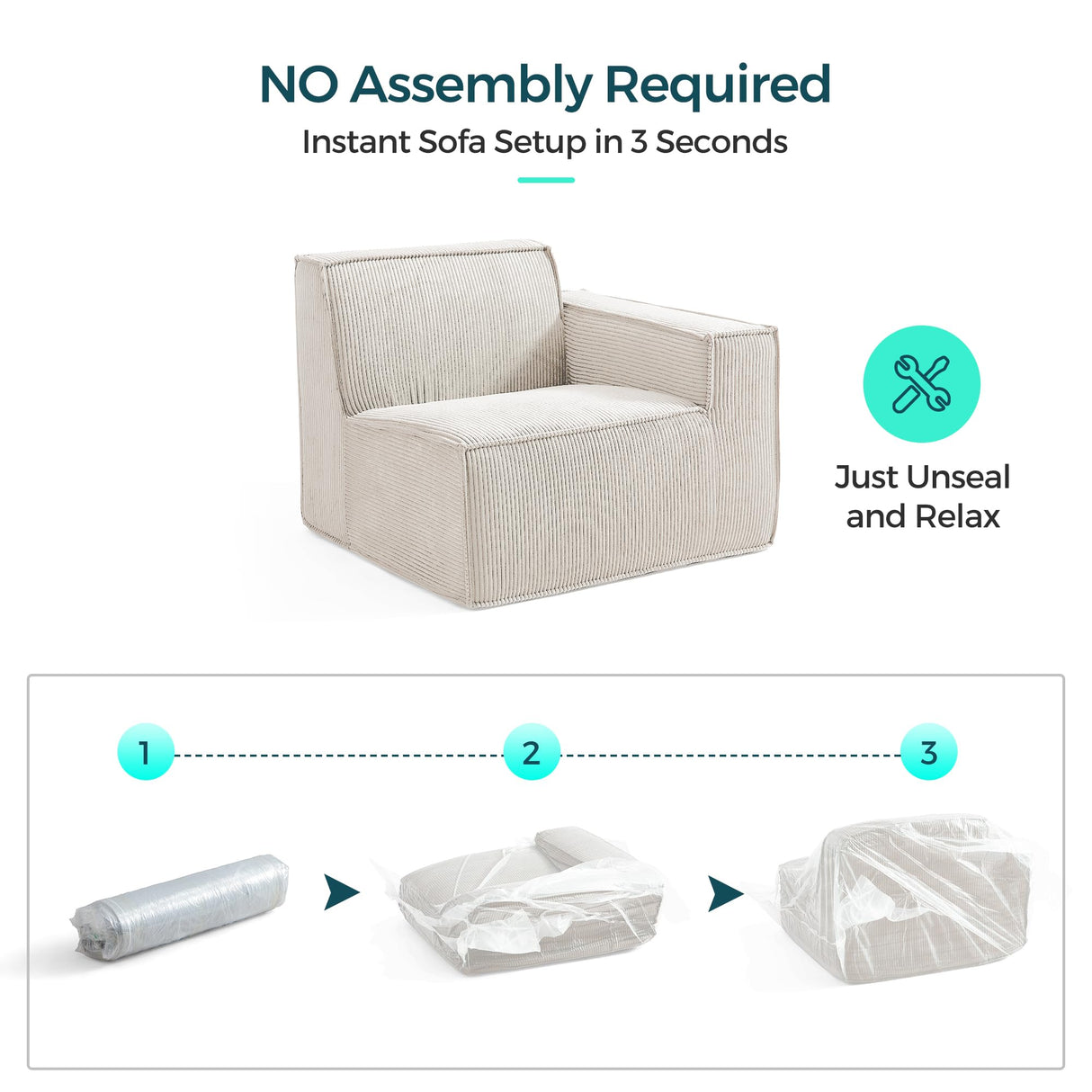 LINSY HOME Modular Sectional Sofa, 134" Boneless Couch L Shaped 4-Seat Sofa with Movable Ottoman, Corduroy Sectional Cloud Couches for Living Room, No Assembly Required, Beige LINSY HOME