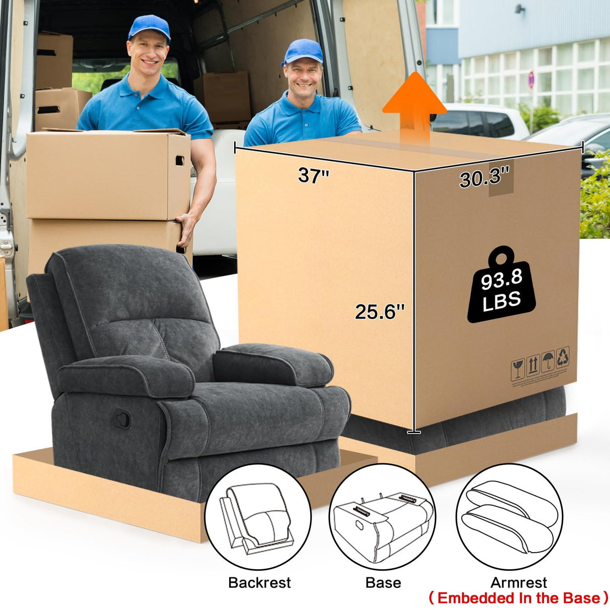 KeyEnergy Manual Rocker Recliner Chair for Adults, High Back Glider with Deep Seat, Upholstered Fabric Armchair for Living Room & Nursery, Dark Grey KeyEnergy