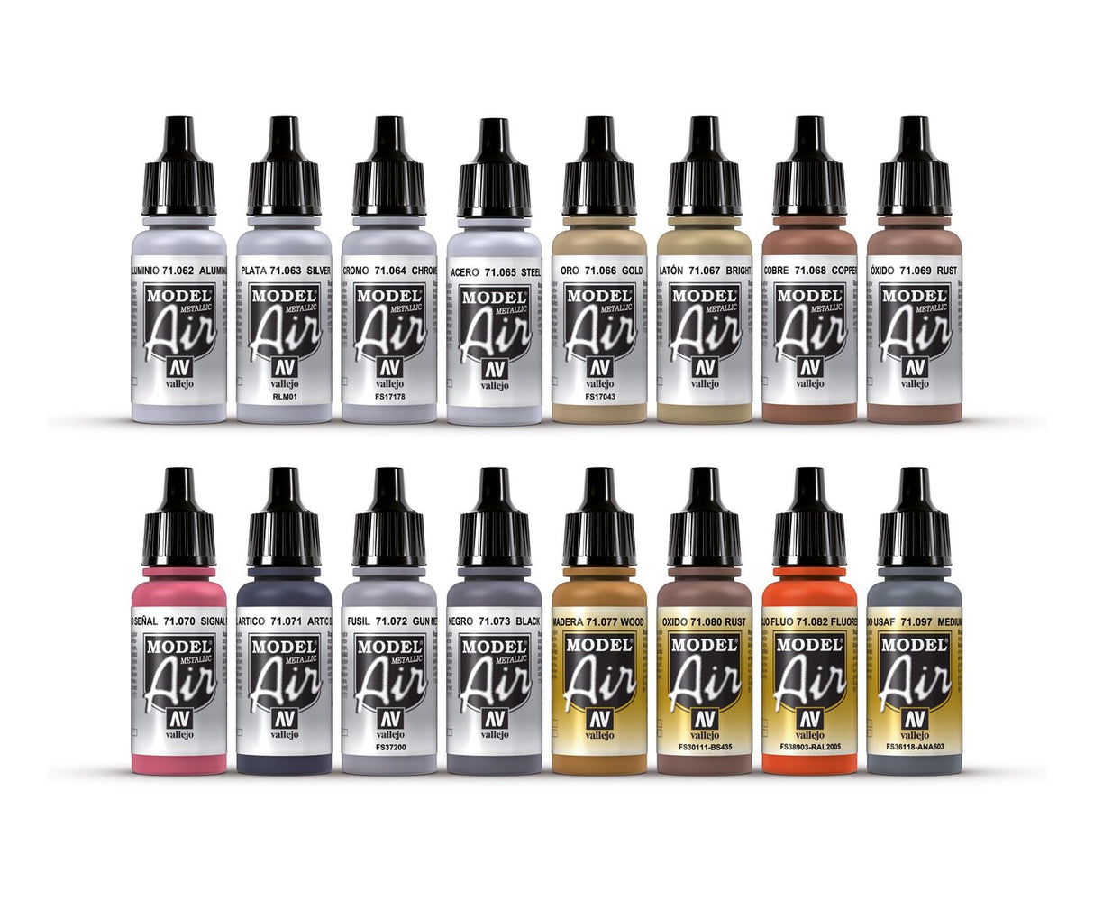 Vallejo Metallic Set Model Air Paint, 17ml, Multicolor, (Pack of 16) Vallejo