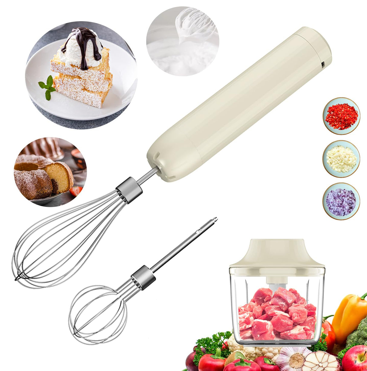 Hand Mixer Electric Handheld, Electirc Whisk, Handheld Mixer Electric, Hand Held Mixers, Cordless Hand Mixer, Mini Mixer, Whisk for Cooking, Rechargeable Handmixer and Whisker, 4-Speed,10Oz PowCube