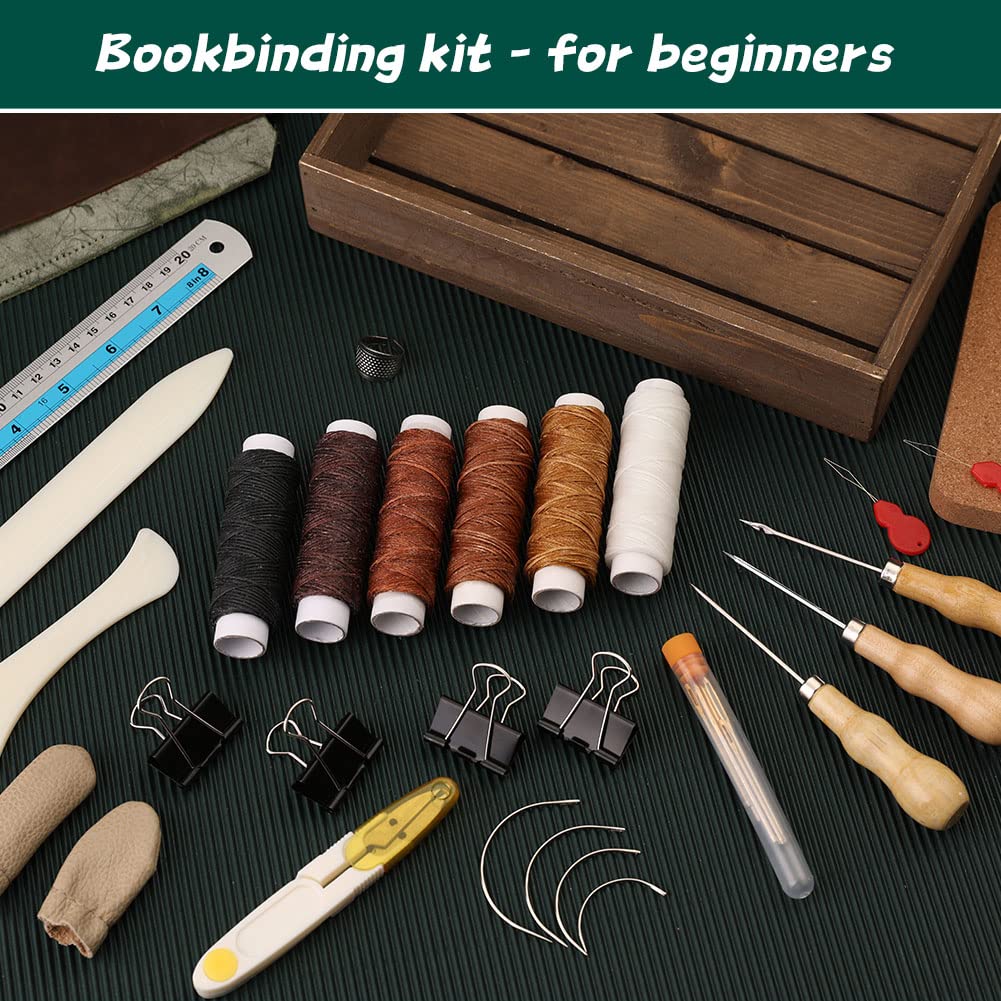 WONVOC Book Binding Kit, Book Making Kit, Bone Folder Tool for Paper Crafting, Awl Tool Bookbinding,Waxed Thread, Bookbinding Needles for DIY Bookbinding Crafts WONVOC