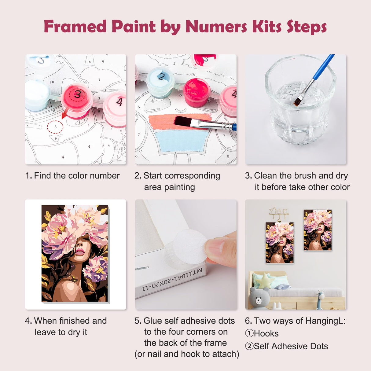 MOGTAA Flowers Girls Paint by Numbers Kit for Adults Beginners with Frame, Adult Paint by Number Kits on Canvas with Easel, Easy DIY Oil Painting Kits for Home Decor, 8x12in MOGTAA