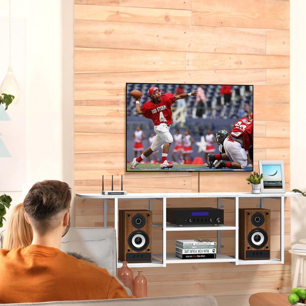 Floating TV Stand for 50 60 Inches TV,Wall Mounted Media Console with Open Storage Shelves,Modern Entertainment Center for Living Room,Bedroom (White) Fogein