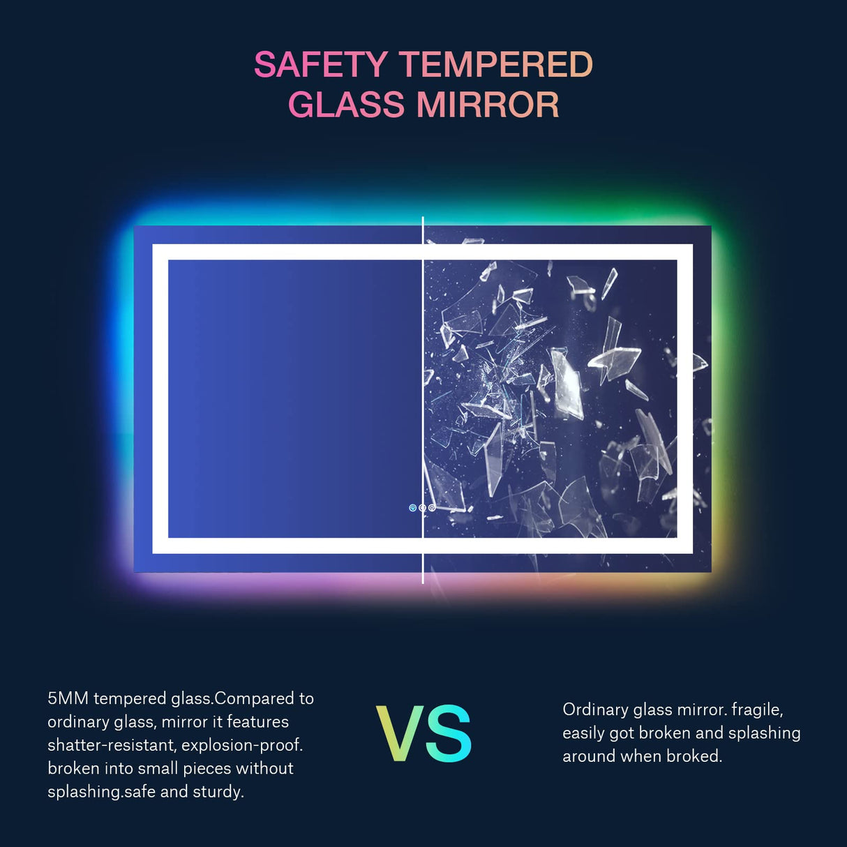 LOAAO 72"X36" Inch RGB LED Bathroom Mirror with Lights, Large, Anti-Fog, Dimmable Smart Lighted Bathroom Vanity Mirror, Multiple Light Modes, RGB Backlit + Front Light, Memory Function, Tempered Glass LOAAO