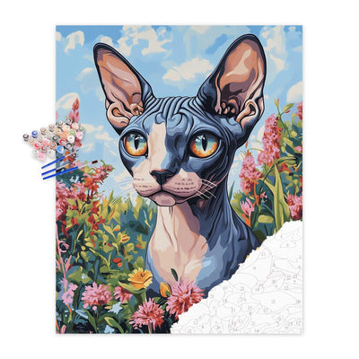 zouewit Sphynx Cat Paint by Number, Animal Paint by Numbers Kit for Adults, Cute Cats Acrylic Painting, Sphynx with Flower Poster for Gift Home Office Living Room Wall Art(16x20inch)