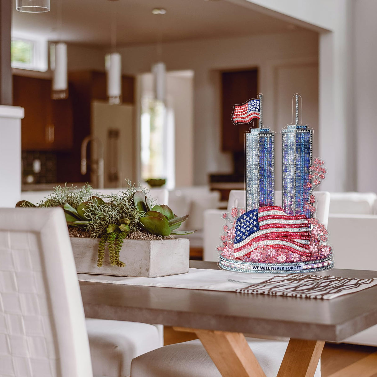 MAXBYE Twin Towers Tabletop Diamond Art Painting Kit, DIY 5D Diamond Painting Kits, Special Shaped Diamond Desktop Ornament, Home Stand Up Gem Painting Sculpture Craft Kit, Diamond Art Statues MAXBYE