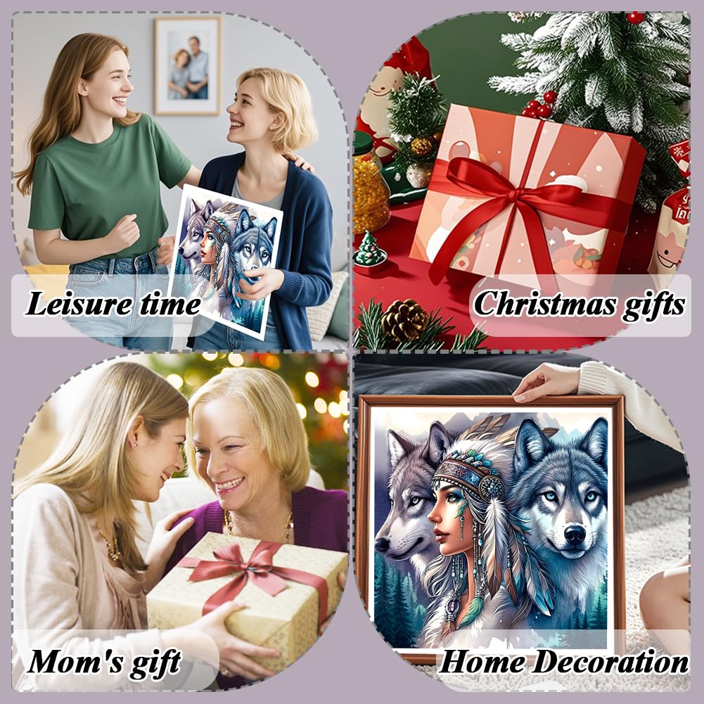 AMORARS 5D Diamond Painting Kit for Adults, Wolf Diamond Art Beginners - DIY Full Diamond Dot Gem Art Paintings, Suitable Gifts, and Home Decoration Crafts, 12x12Inch AMORARS