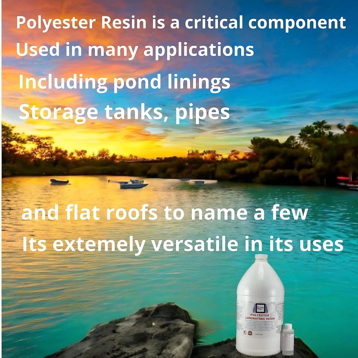 Polymer World- Polyester Laminating Resin 4 Gallon Kit with MEKP for Boats, Cars, Surfboard, RV, Pools,Canoes, Jetskis, Watercrafts. Polymer World