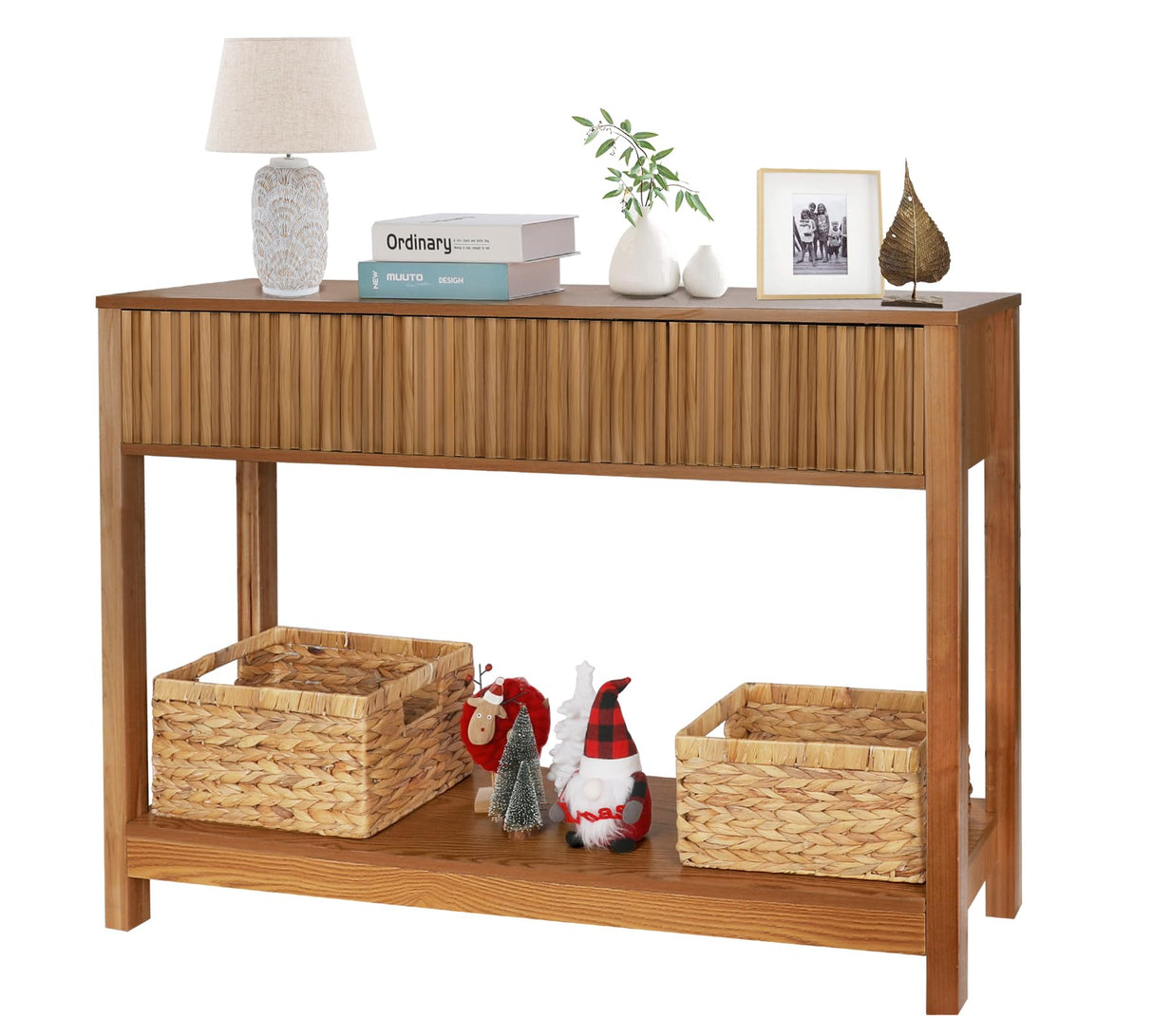 Long Console Table with Storage, Fluted Entryway Table, Slim Sofa Table Behind Couch Entry Table, Narrow Wood Hallway Table, Modern Living Room Couch Table, Black Foyer Entrance Table ZYBT