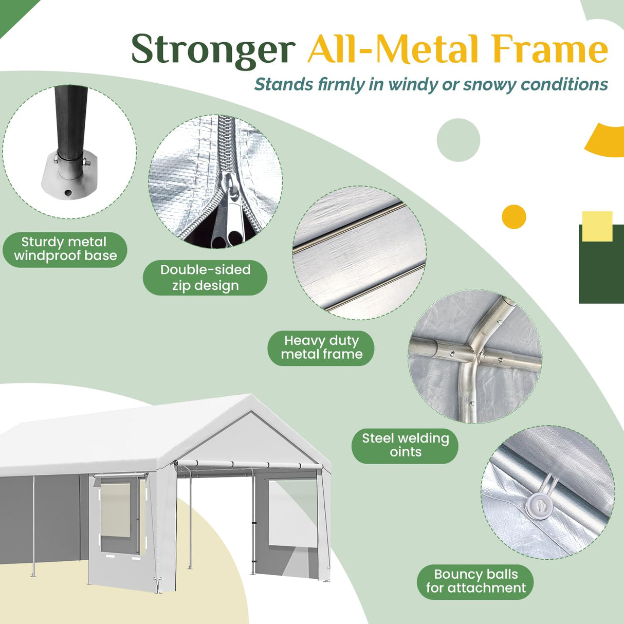 EROMMY 12' x 24' Heavy Duty Carport,Portable Garage with UV Protection & Steel Frame, Car Port with Removable Sidewalls, All-Season Car Canopy for Tractor, Truck, Boat, White EROMMY