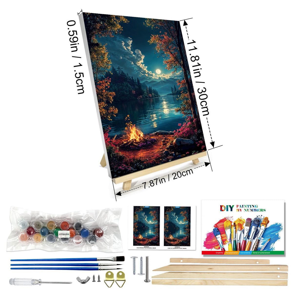 JOOZ Paint by Numbers Kit for Adults with Frame, Landscape Paint by Numbers for Adults, Moon Lake Paint by Number with Easel, DIY Acrylic Oil Painting Kit for Home Wall Decor 8 x 12 Inch JOOZ