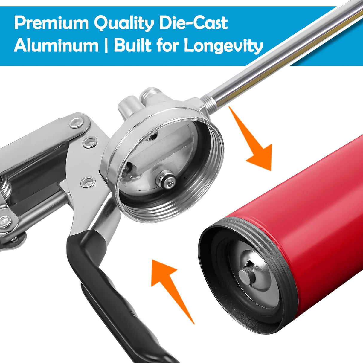 GATTLELIC Heavy Duty Grease Gun Kit, 8000 PSI Professional Pistol Grip 14 oz Load with 12" Flex Hose, Locking Coupler, Extension Pipe, and Sharp Nozzle GATTLELIC