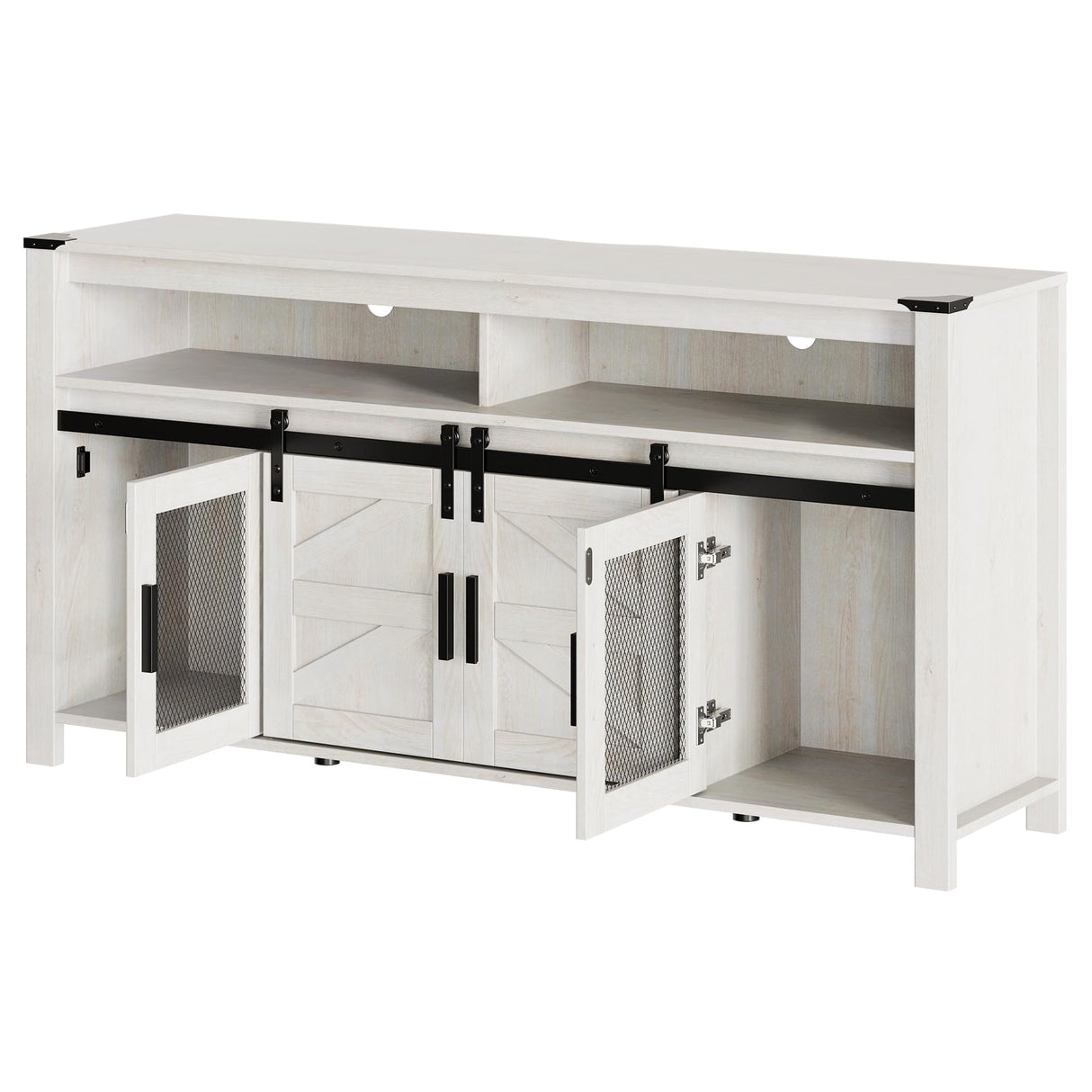 WAMPAT Farmhouse TV Stand for 65 Inch TV, Antique White Wood Entertainment Center with Sliding Barn Doors and Mesh Doors, Tall Media Console with Open Storage Space for Living Room, 59x15.4x31 WAMPAT