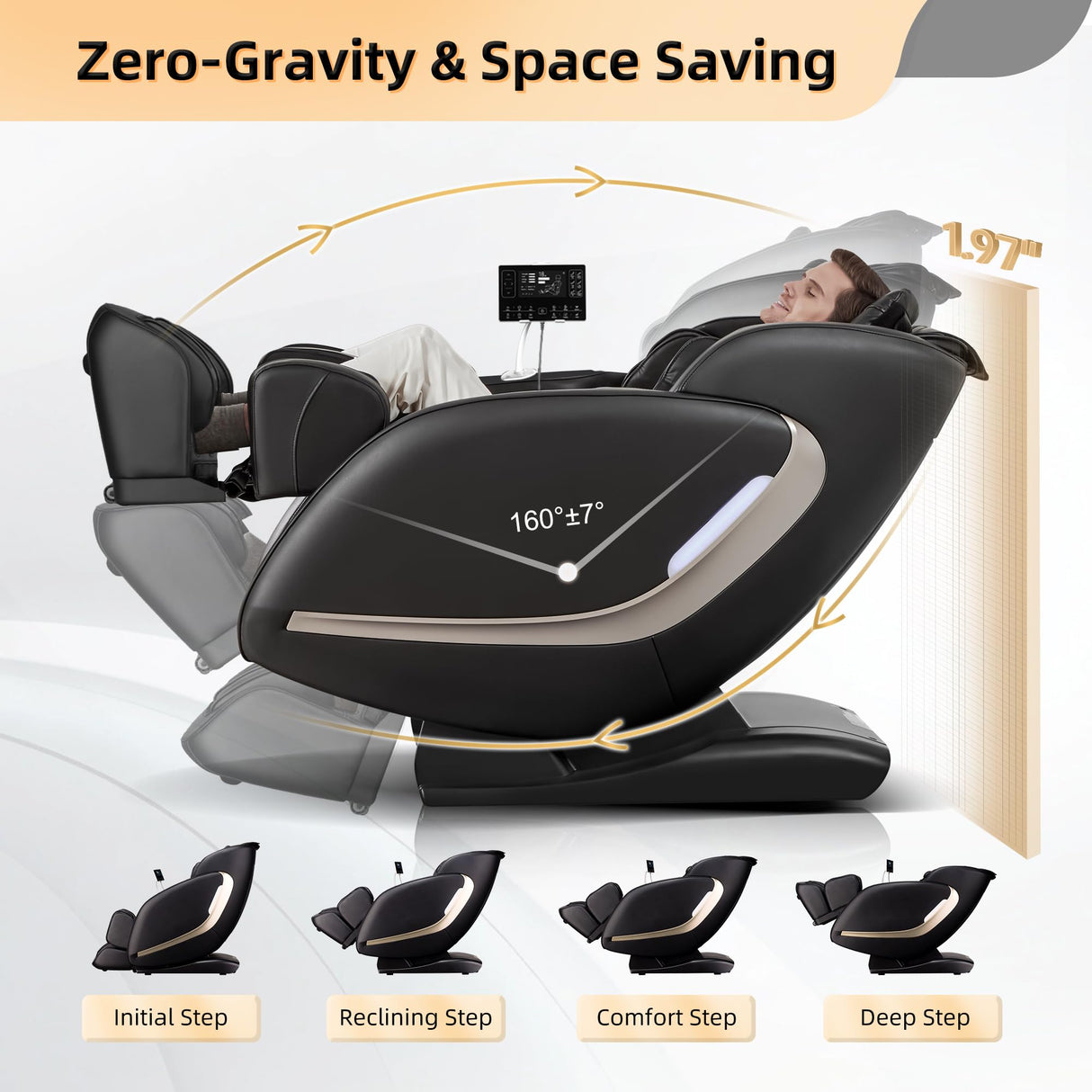 EASPEARL 2025 Massage Chair, 4D Full Body Zero Gravity Massage Chairs with APP, SL Track Shiatsu Stretch Massage Recliner Chair with Electric Footrest, Heat, Foot Rollers, Body Scan(Black) EASPEARL