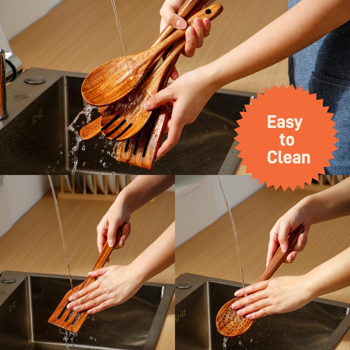 Yhendelion 5 Piece Wooden Spoons for Cooking - Natural Finish Wooden Cooking Utensils - Soft Grip Wood Spoons - Non-Stick Wooden Spoons Yhendelion