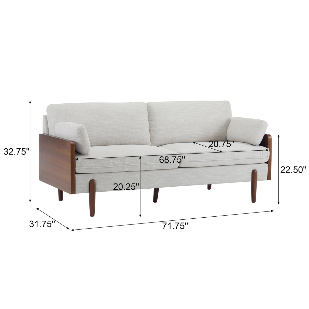 Merax 71.75" Mid-Century Modern Sofa with Plush Cushions, Wood Sides & Rounded Legs Compact & Stylish Couch for Living Room, Apartment Office, Beige Merax