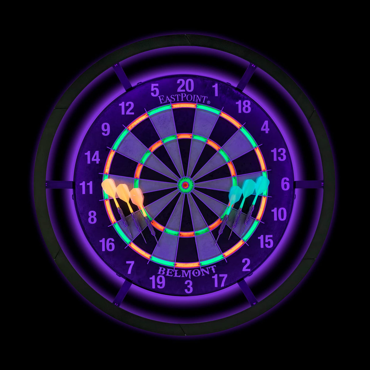 EastPoint Sports EastPoint Blacklight Dartboard - Official Size Bristle Dartboard with Glowing Segments and Dart Flights EastPoint Sports