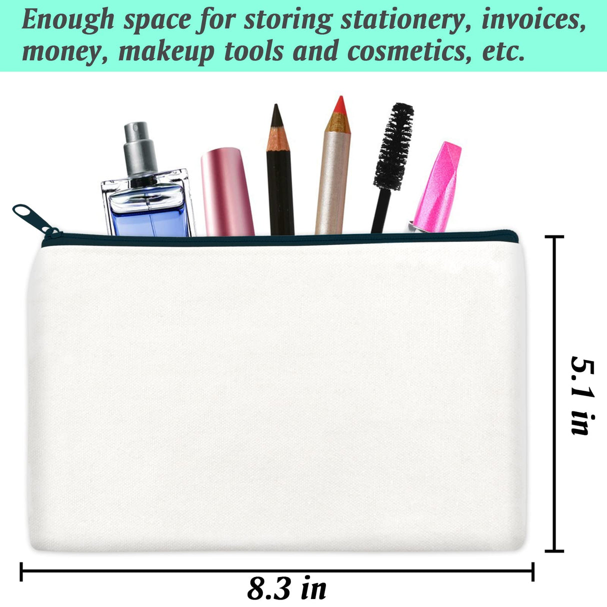ZeeDix 8 Packs 8.3 x 5 inches Blank DIY Craft Bag Canvas - White Canvas Zipper Pouch Bags Multipurpose Cosmetic Bag Canvas Makeup Pouch with Zipper, Travel Toiletry Bag for Storage ZeeDix