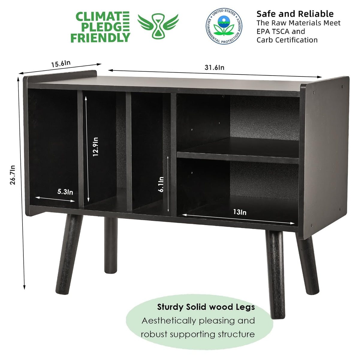 Record Player Stand with Vinyl Storage Holds Up to 300lb, Large Record Player Table Cabinet for Album Storage with Holder Vinyl Display Shelf, Wood Turntable Stand for Bedroom Living Room (Black) LKKRO