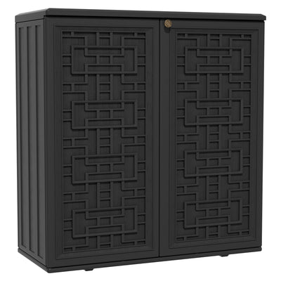Mrosaa Indoor Outdoor Storage Cabinet Waterproof with Shelf,Plastic Storage Sheds Outdoor Cabinets for Patio/Garden/Backyard, Size 34.3''L*15''W*36.2''H(Black)