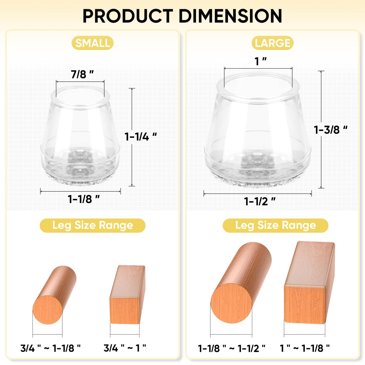 BALEINE 16 Pack Silicone Chair Leg Floor Protectors, Stool Leg Protectors Cap, Non-Slip Chair Leg Caps for Hardwood Floors (Clear & Small, 16 Pack) BALEINE