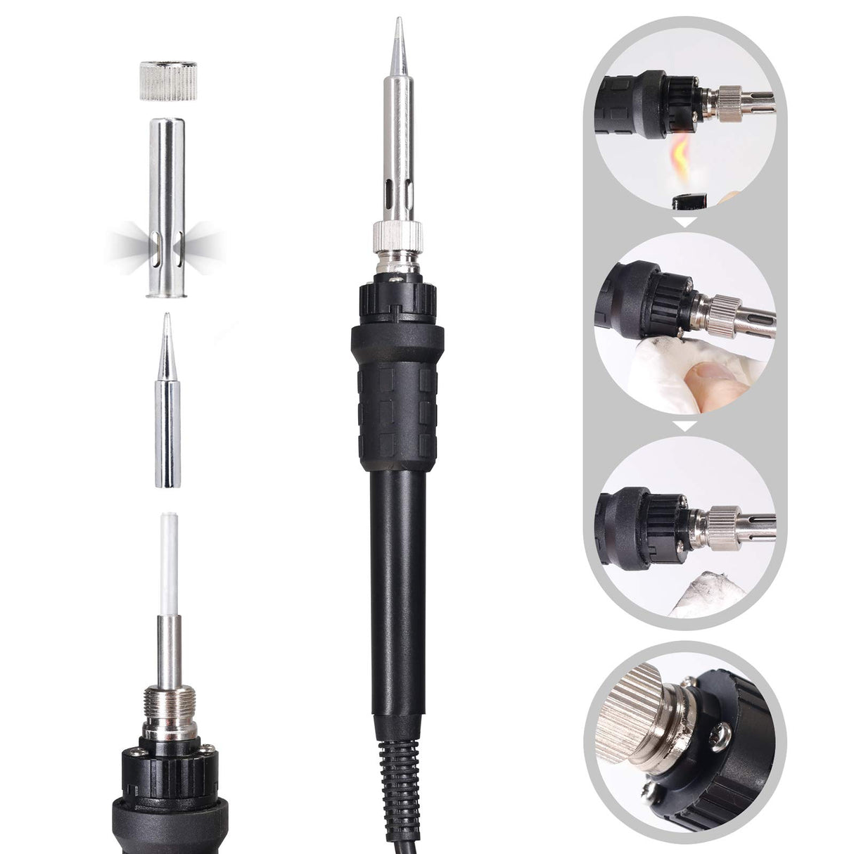 YIHUA 926 III 60W LED Display Soldering Iron Station Kit w 2 Helping Hands, 6 Extra Iron Tips, Roll of Lead-Free Solder, Solder Sucker, S/S Tweezers, °C/ºF Conversion, Auto Sleep & Calibration Support YIHUA