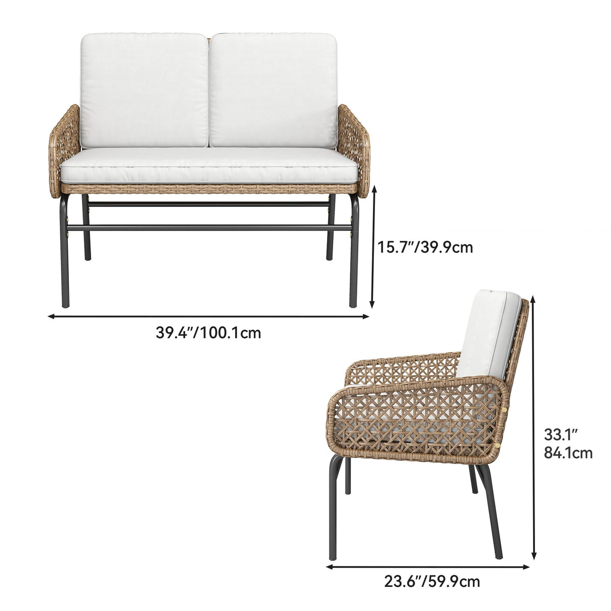 YITAHOME Patio Loveseat Wicker Outdoor Furniture, All Weather Rattan Conversation Loveseat for Backyard, Balcony and Deck with Soft Cushions, Light Brown+Beige YITAHOME