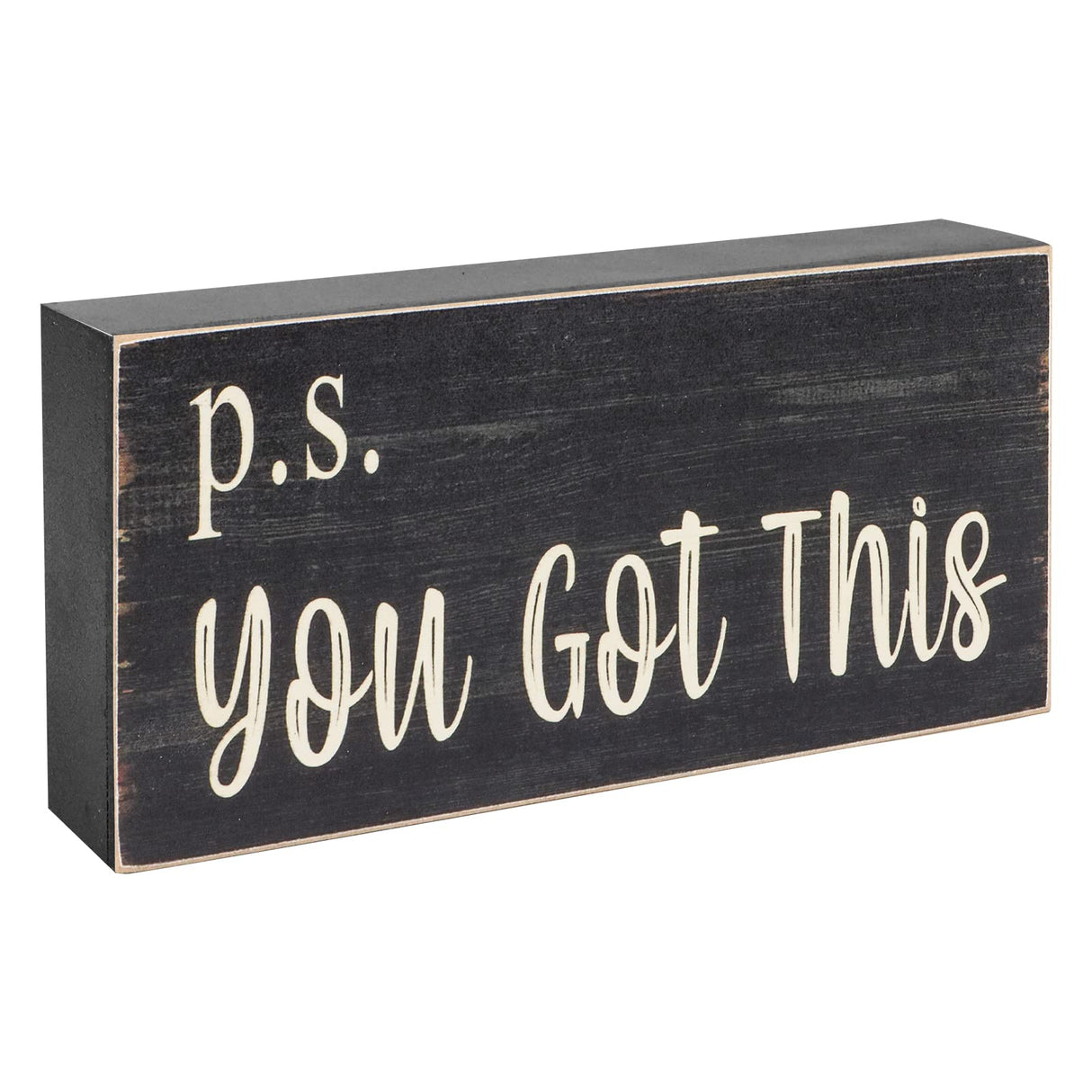 Esur Motivational Home Office Desk Black Decor - Farmhouse Wooden Box Sign Gift for Women - P.S. You Got This esur