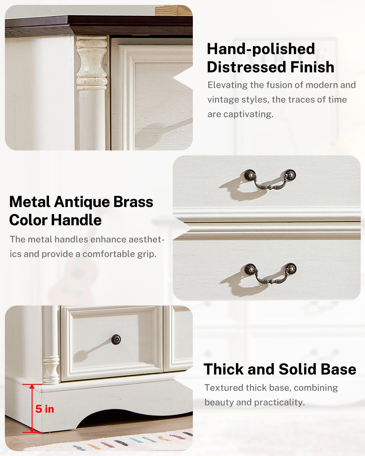 6 Drawers Dresser, Farmhouse Chest of Drawers with Charging Station, Distressed Finish Design, Modern Storage Dressers Organizer TV Stand for Bedroom, Living Room, Hallway, Antique White LegacyAmerhome