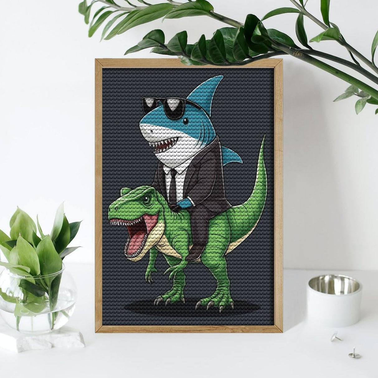ETTUWNUI Diamond Painting Kits for Adults - Shark Riding Dinosaur Painting DIY 5D Full Drill Diamond Dots Paintings with Diamonds Gem Art and Crafts Home Decor 8"x12" ETTUWNUI