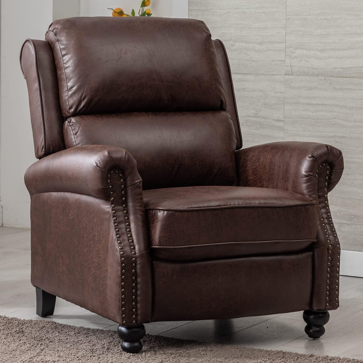 CANMOV Pushback Recliner Chair Faux Leather Armchair Push Back Recliner with Rivet Decoration Single Sofa Accent Chair for Living Room, Reddish Brown CANMOV